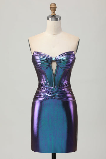 Metallic Blue Purple Corset Bodycon Mini Cocktail Dress